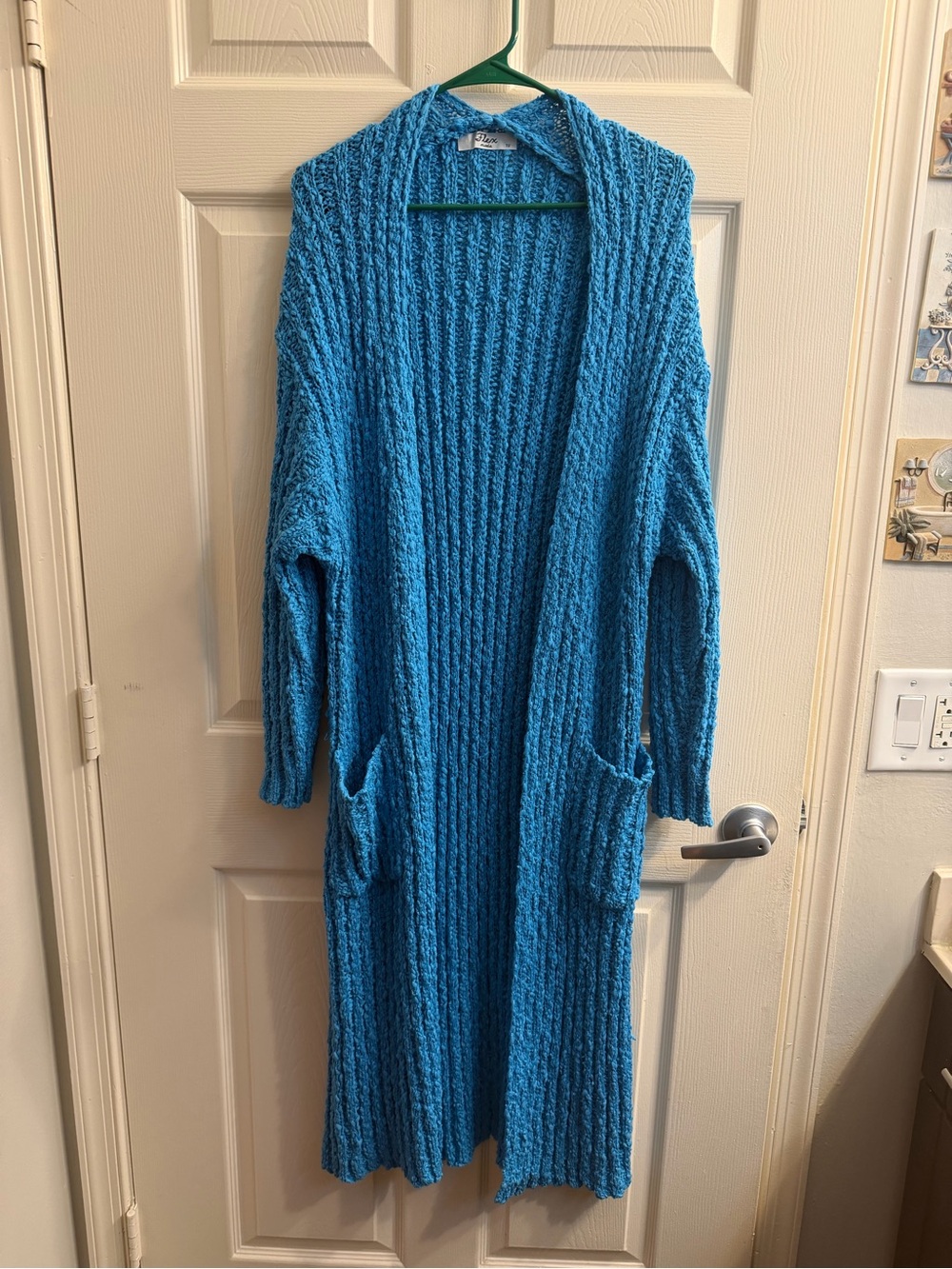 Longline Open-Front Cardigan in Bright Turquoise Blue